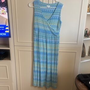 J. Jill Blue and Green Patterned Midi Dress